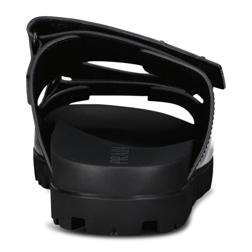 Prada Triangle Logo Leather Strap Sandals Black