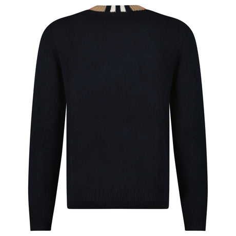 Burberry 'Noland' Knitted Wool/ Cashmere Jumper Check Neck Black