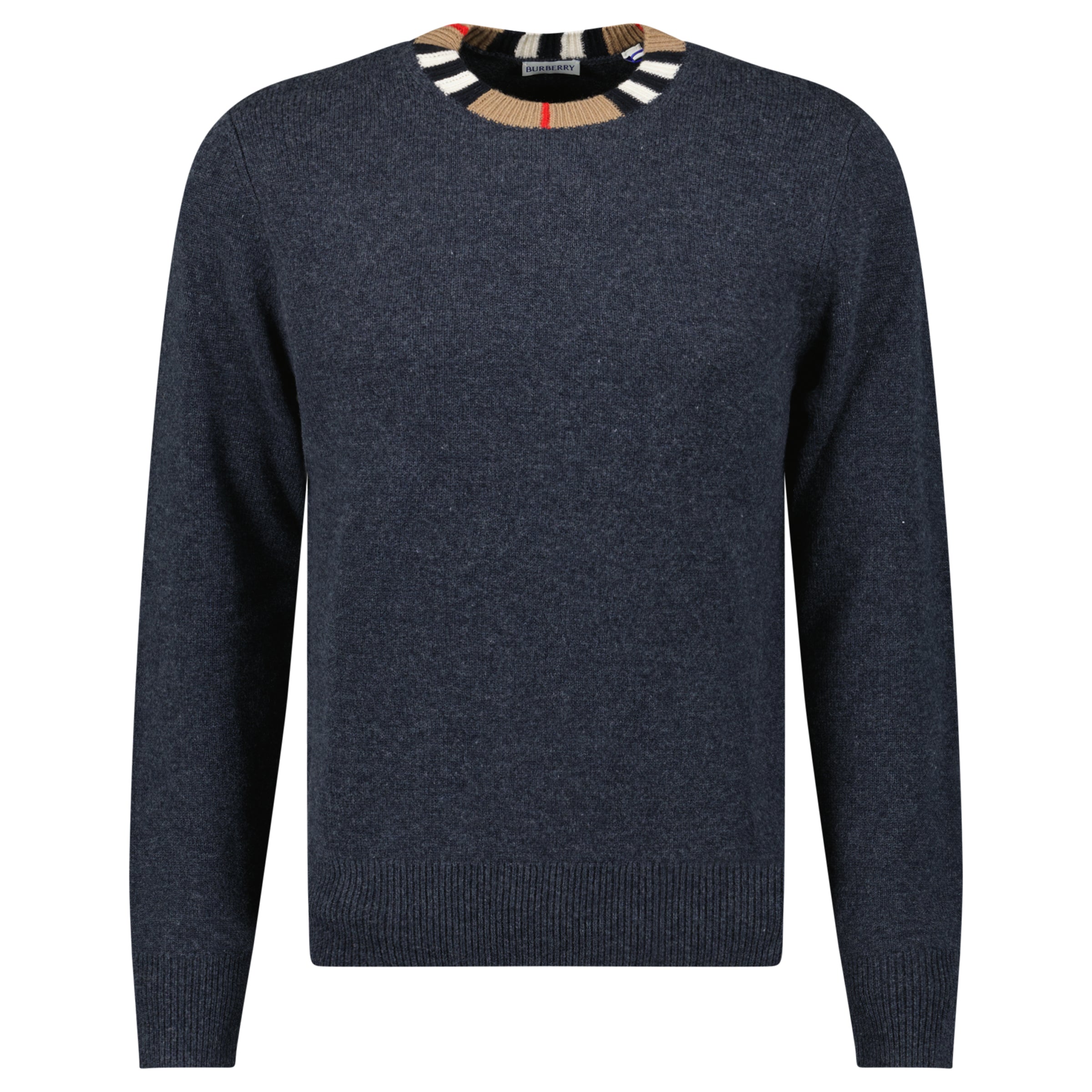 Color variation of Burberry 'Noland' Knitted Wool/ Cashmere Jumper Check Neck Charcoal Grey