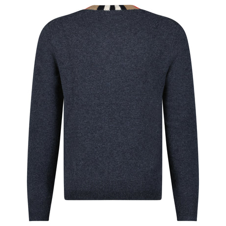 Burberry 'Noland' Knitted Wool/ Cashmere Jumper Check Neck Charcoal Grey