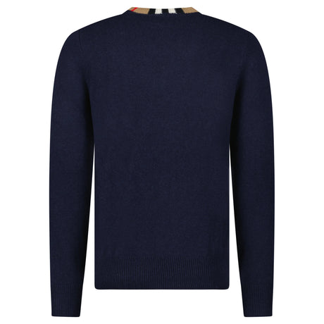 Burberry 'Noland' Knitted Wool/ Cashmere Jumper Check Neck Navy