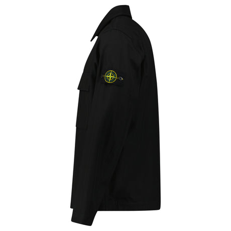 Stone Island Zip Panama Cotton Overshirt in Black