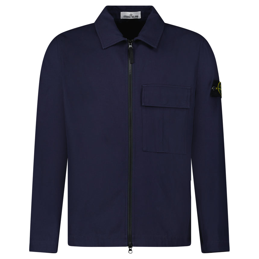 Stone Island Zip Panama Cotton Overshirt in Navy