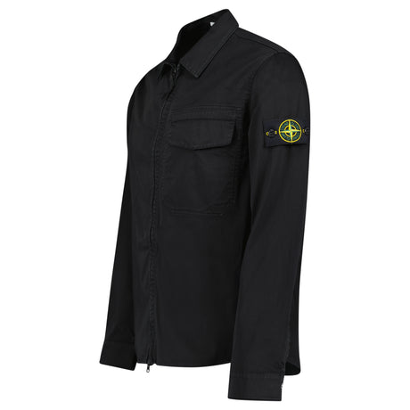 Stone Island Stretch Organic Cotton Satin Overshirt in Black