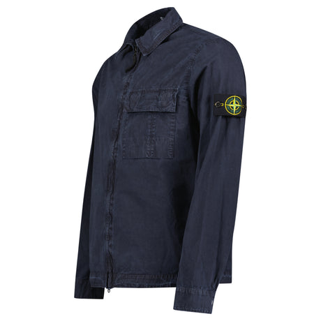 Stone Island Brushed Organic Cotton Canvas ‘OLD’ Effect Overshirt in Navy
