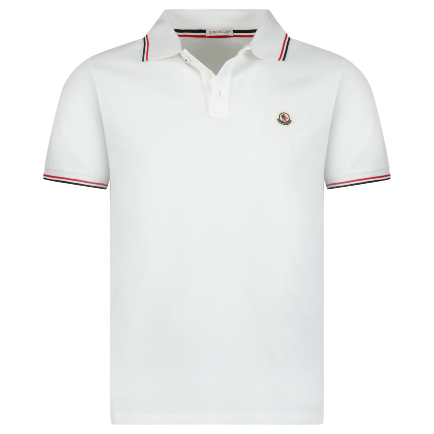 Moncler Tricolour-Trimmed Cotton Piqué Polo Shirt in White