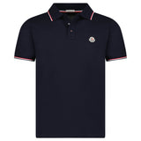 Moncler Tricolour-Trimmed Cotton Piqué Polo Shirt in Navy