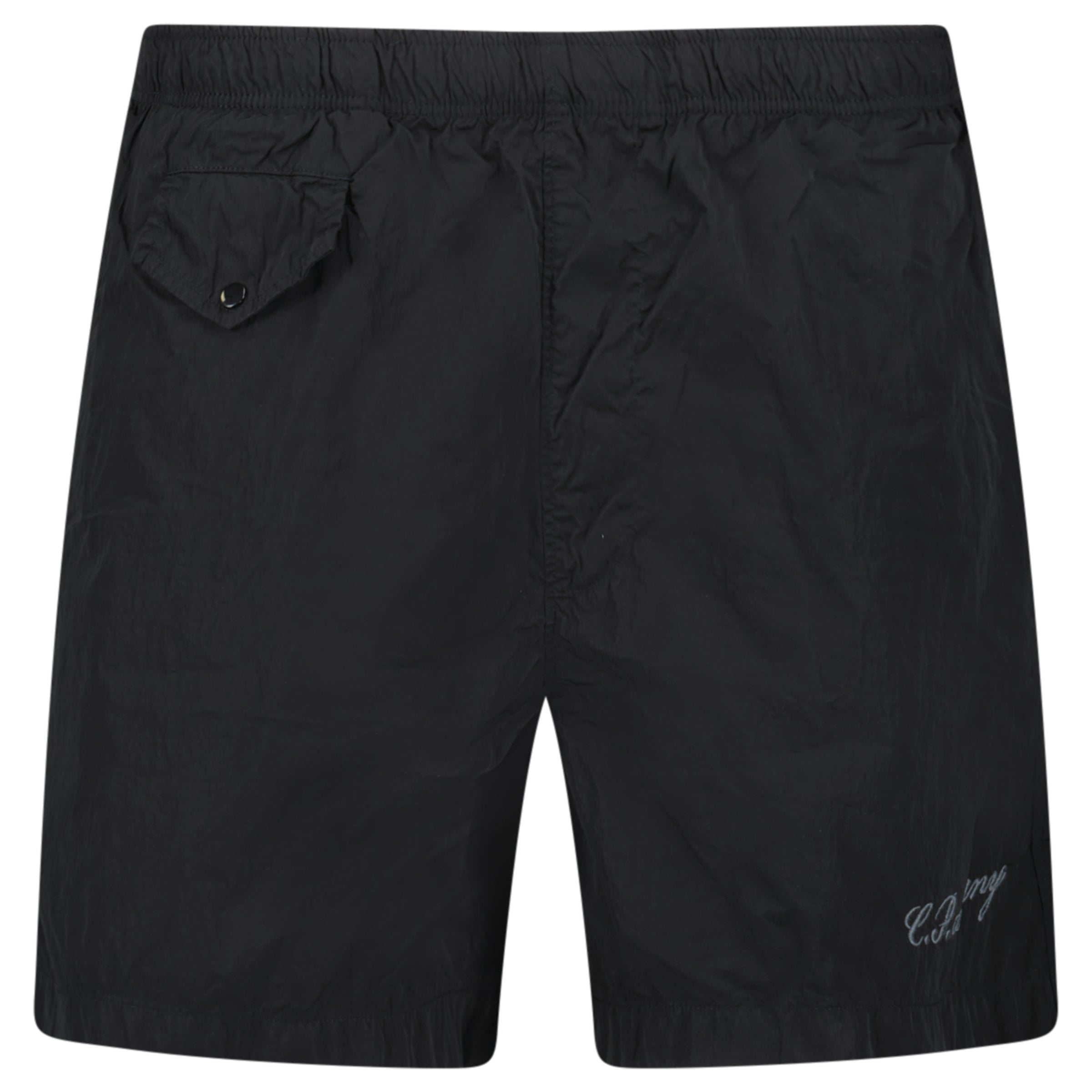 Color variation of CP Company Eco-Chrome R Logo Embroidery Swim Shorts in Black