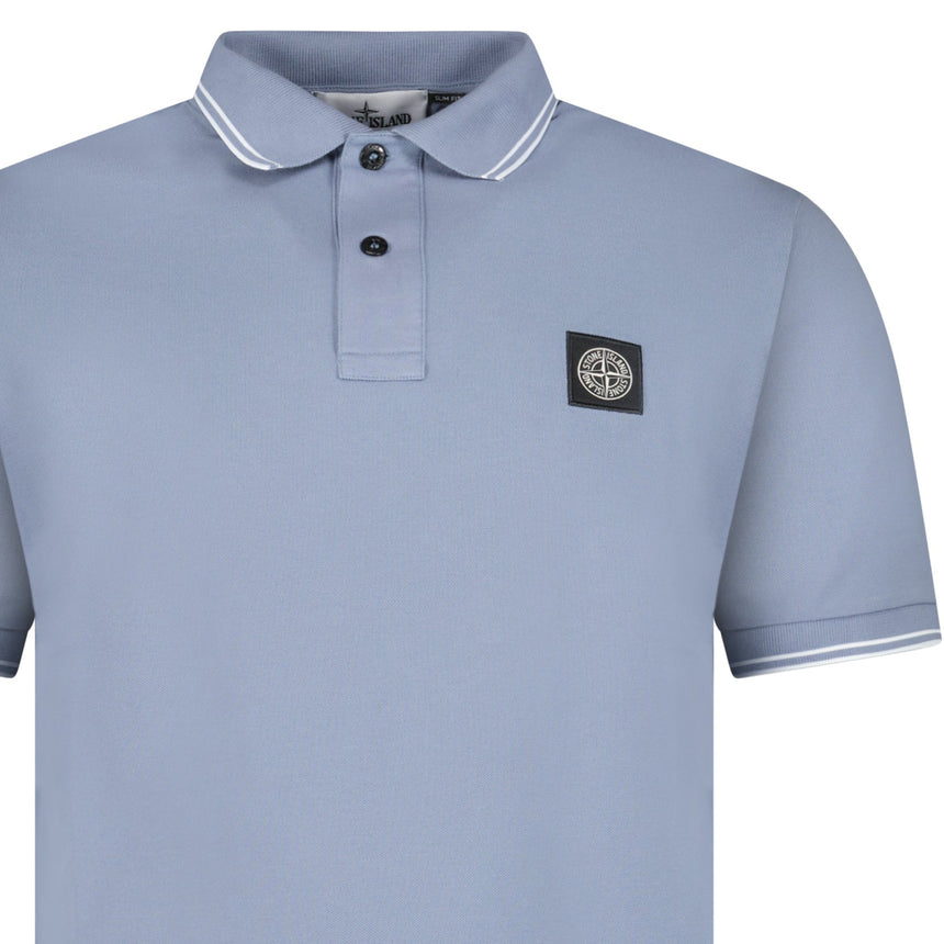 Stone Island Stripe Collar Polo T-Shirt Slim Fit Military Avio Blue