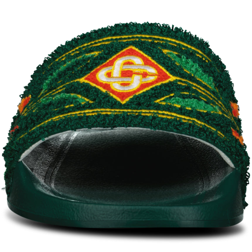 Casablanca Embroidered Terry Sliders in Green
