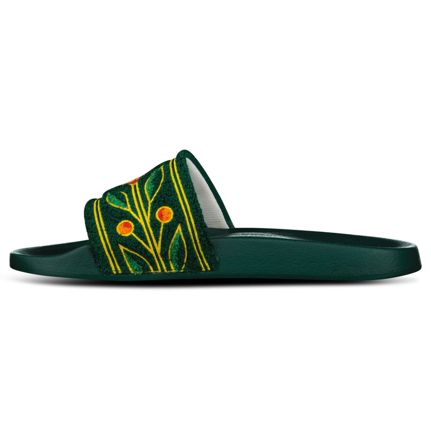 Casablanca Embroidered Terry Sliders in Green