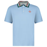 Casablanca Mint Stripe Knit Collar Classic Polo in Pale Blue