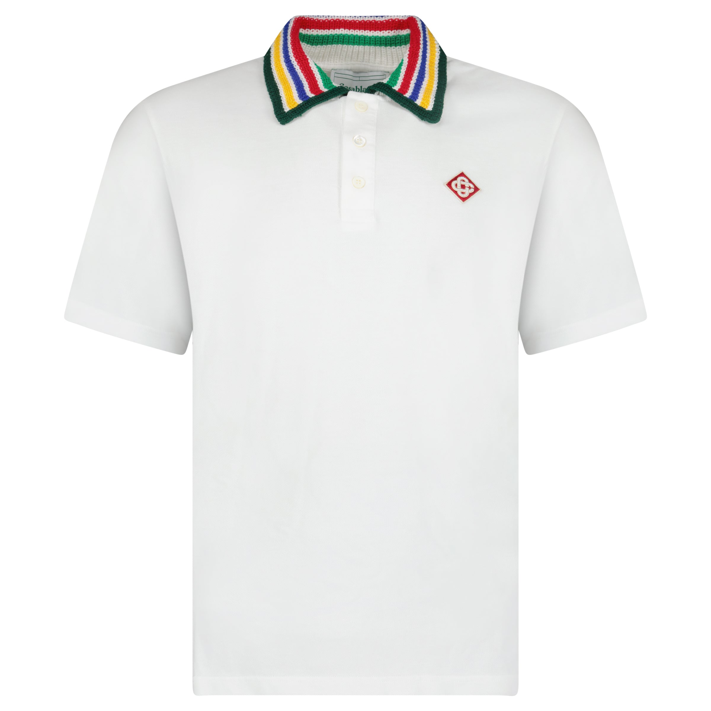 Color variation of Casablanca Primary Stripe Knit Collar Classic Polo in Bright White
