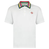 Casablanca Primary Stripe Knit Collar Classic Polo in Bright White