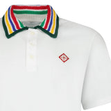 Casablanca Primary Stripe Knit Collar Classic Polo in Bright White