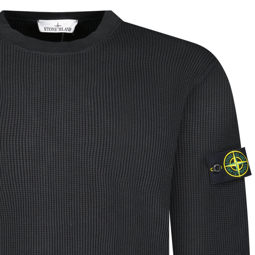 Stone Island Organic Cotton Waffle Fleece Crewneck Sweatshirt in Black