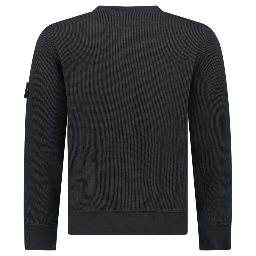 Stone Island Organic Cotton Waffle Fleece Crewneck Sweatshirt in Black