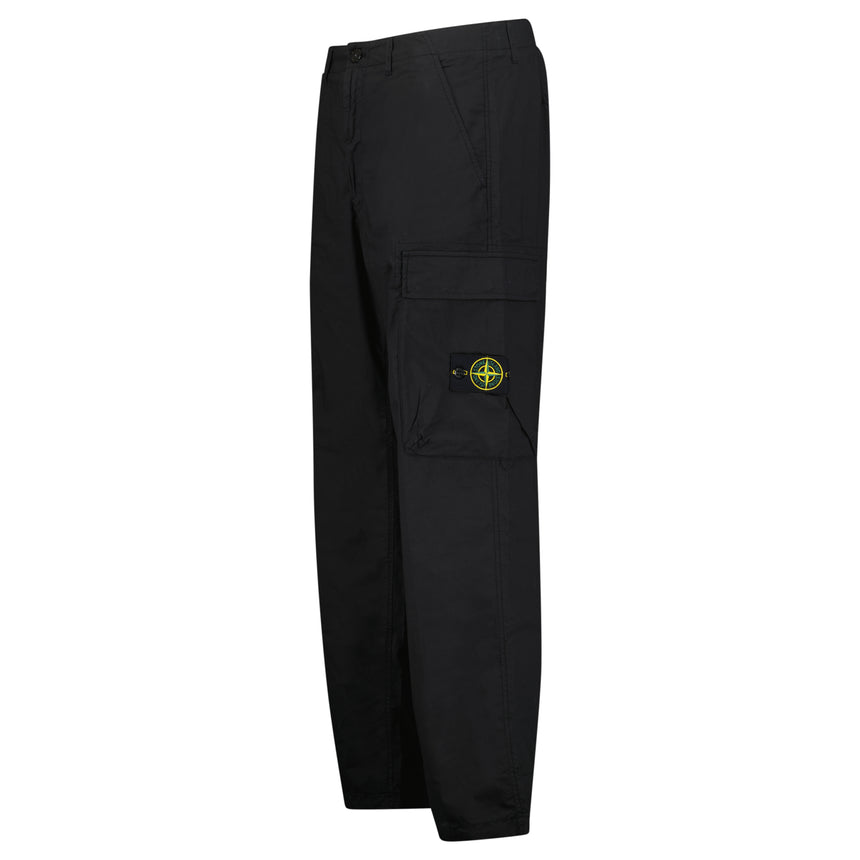 Stone Island Stretch Cotton Tela 'Paracadute' Loose Fit Cargo Trousers in Black