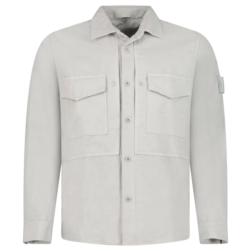 Stone Island Ghost Cotton Linen Canvas Overshirt in Dust Grey