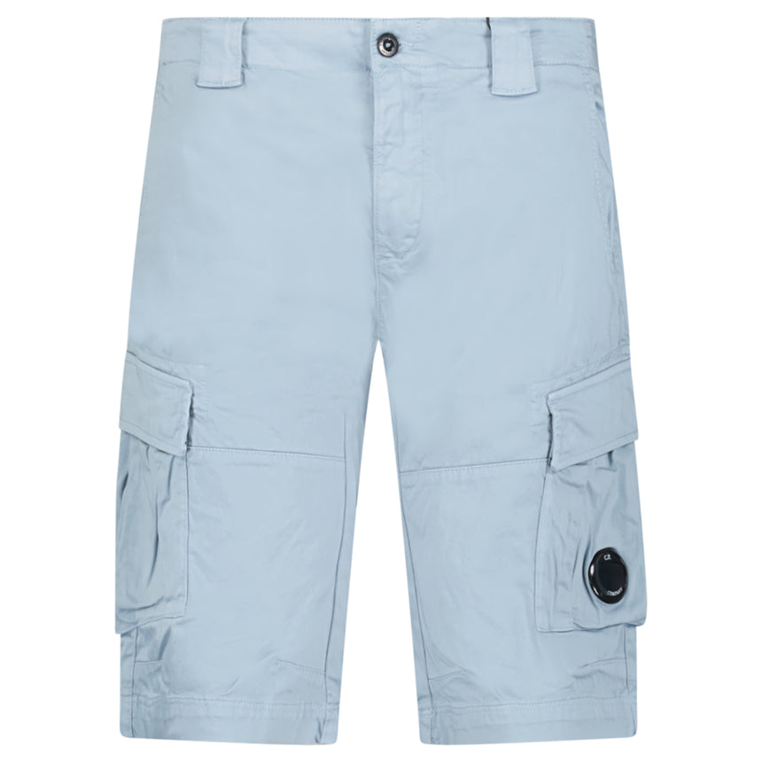CP Company Stretch Sateen Cargo Lens Shorts in Silver Blue