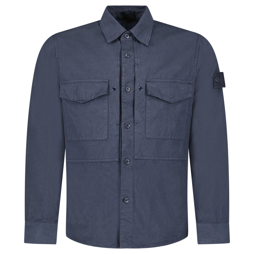 Stone Island Cotton Linen Canvas S.I. Ghost Overshirt in Navy
