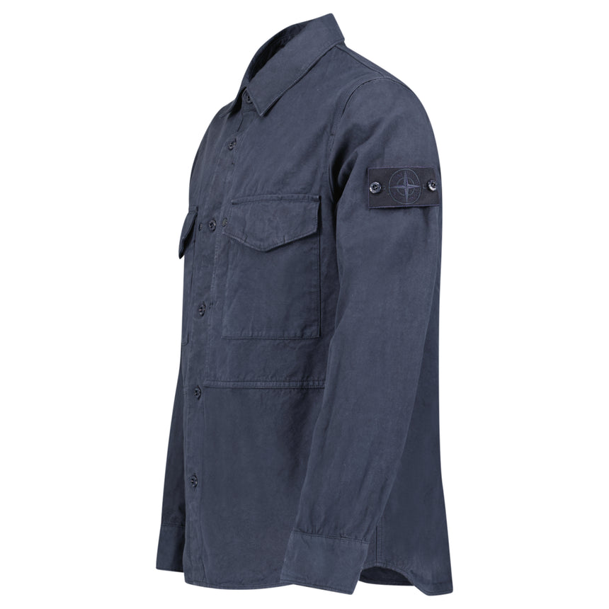 Stone Island Cotton Linen Canvas S.I. Ghost Overshirt in Navy