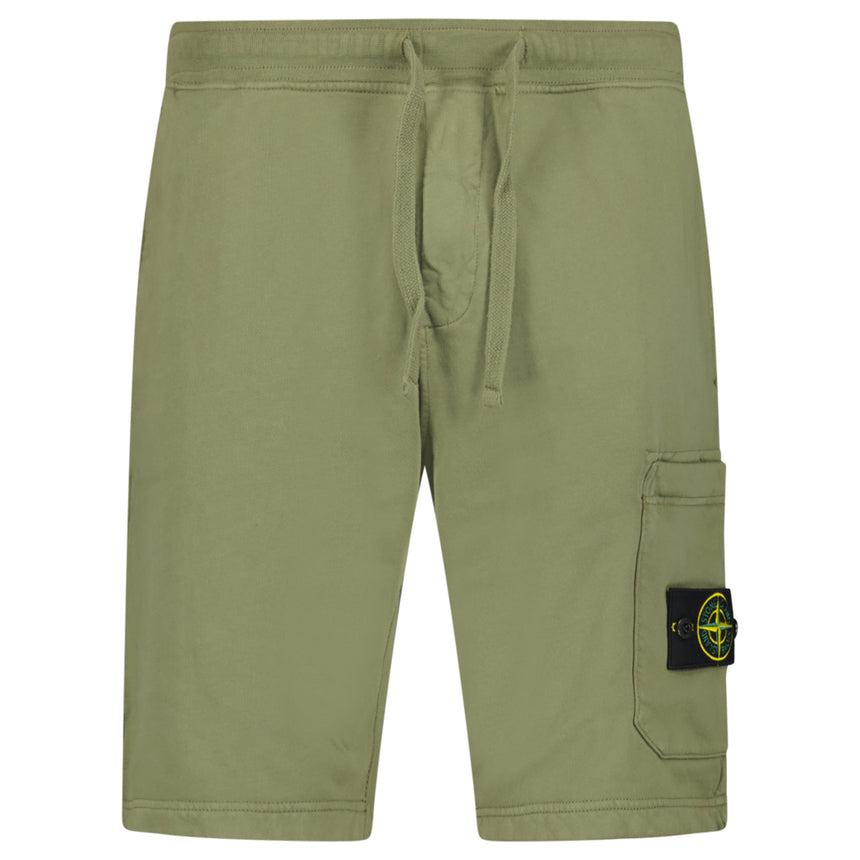 Stone Island Organic Cotton Fleece Jogger Shorts in Military Green