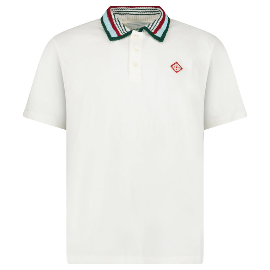 Casablanca Mint Stripe Knit Collar Classic Polo in Ivory