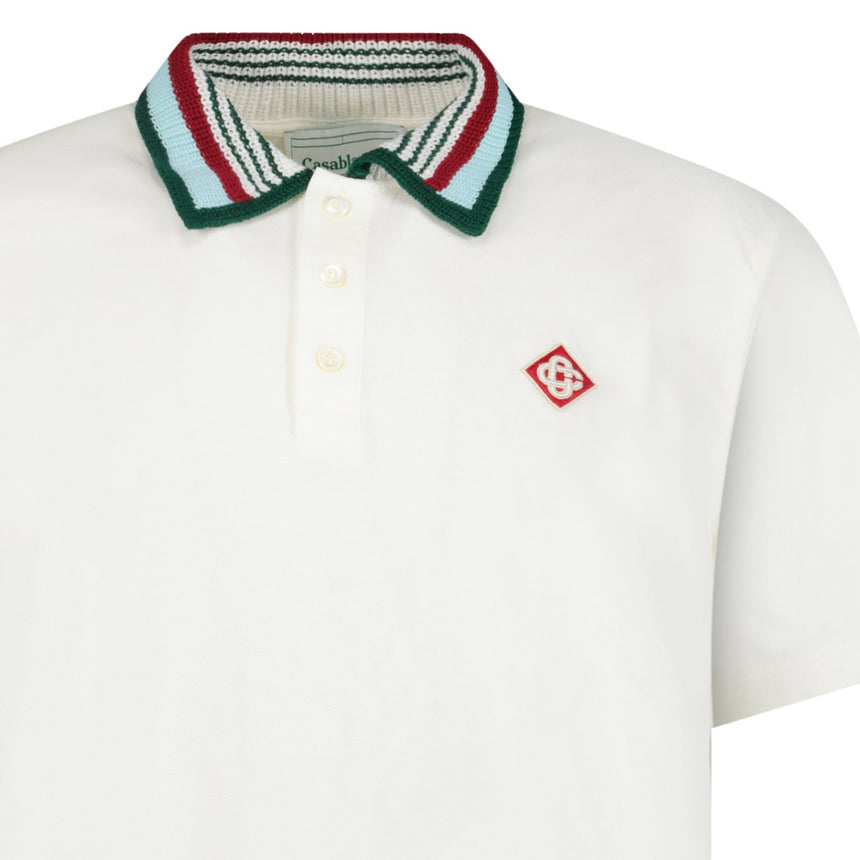 Casablanca Mint Stripe Knit Collar Classic Polo in Ivory