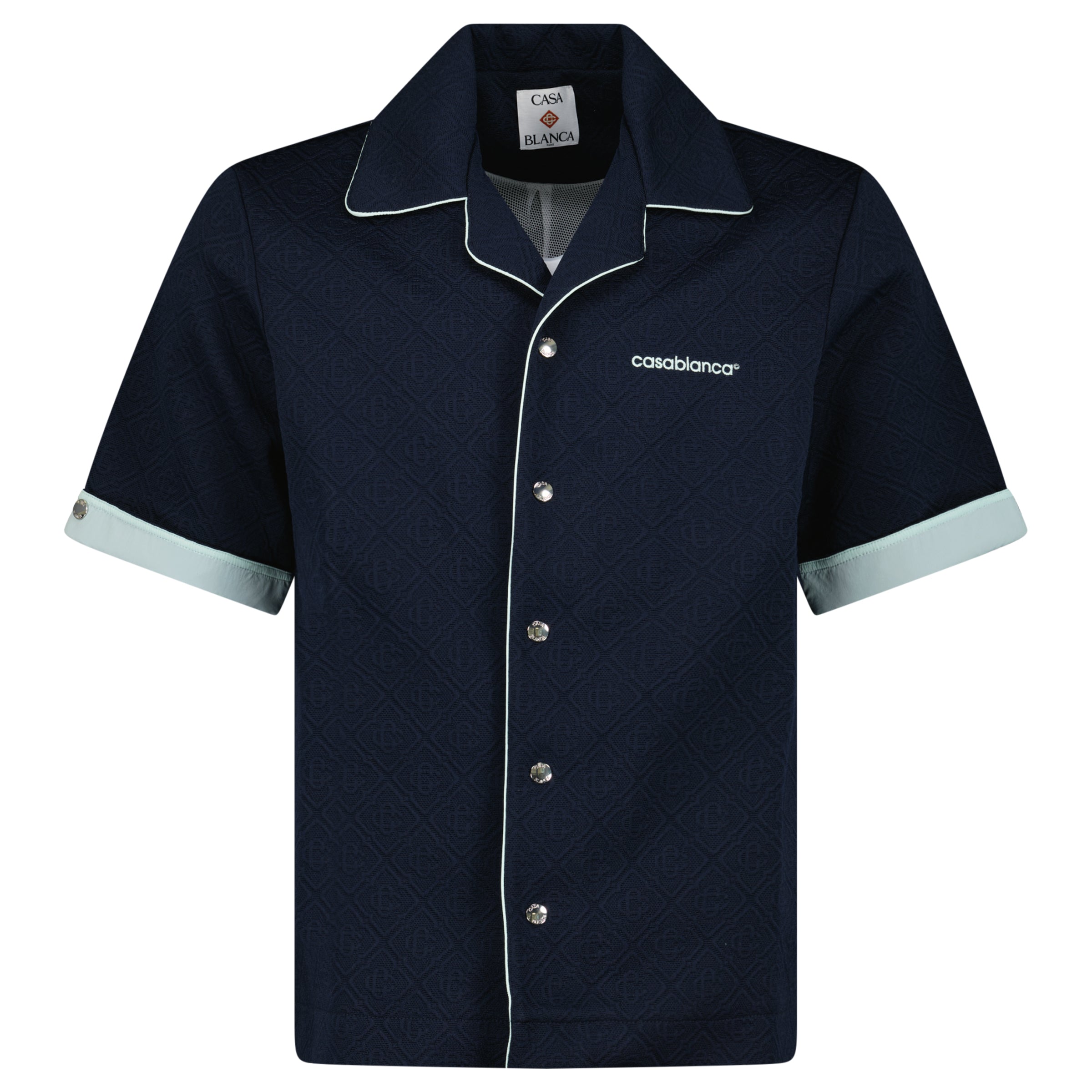 Color variation of Casablanca Monogram Jacquard Knit Short Sleeve Shirt in Navy Blue