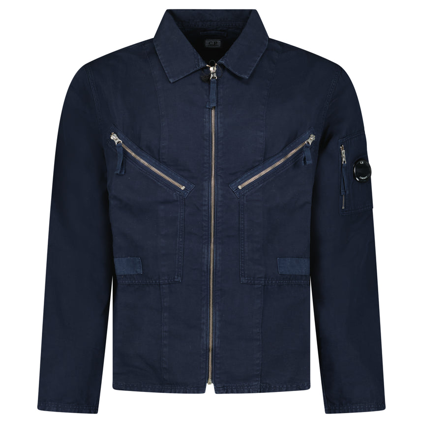 CP Company Linen/Cotton Lens Overshirt in Total Eclipse