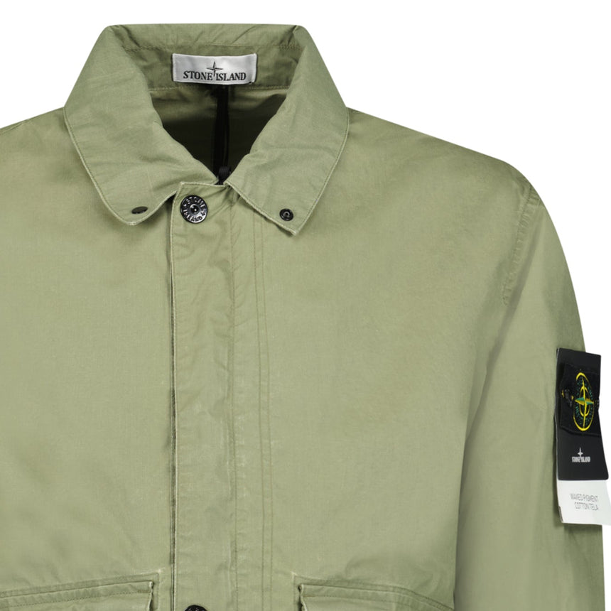 Stone Island Waxed Pigment Cotton Tela Jacket in Military Green