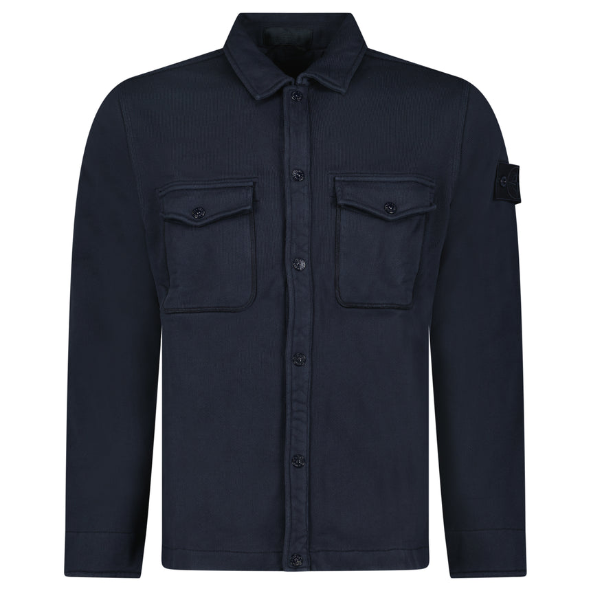 Stone Island Heavy Organic Cotton Fleece S.I. Ghost Collared Sweatshirt in Navy