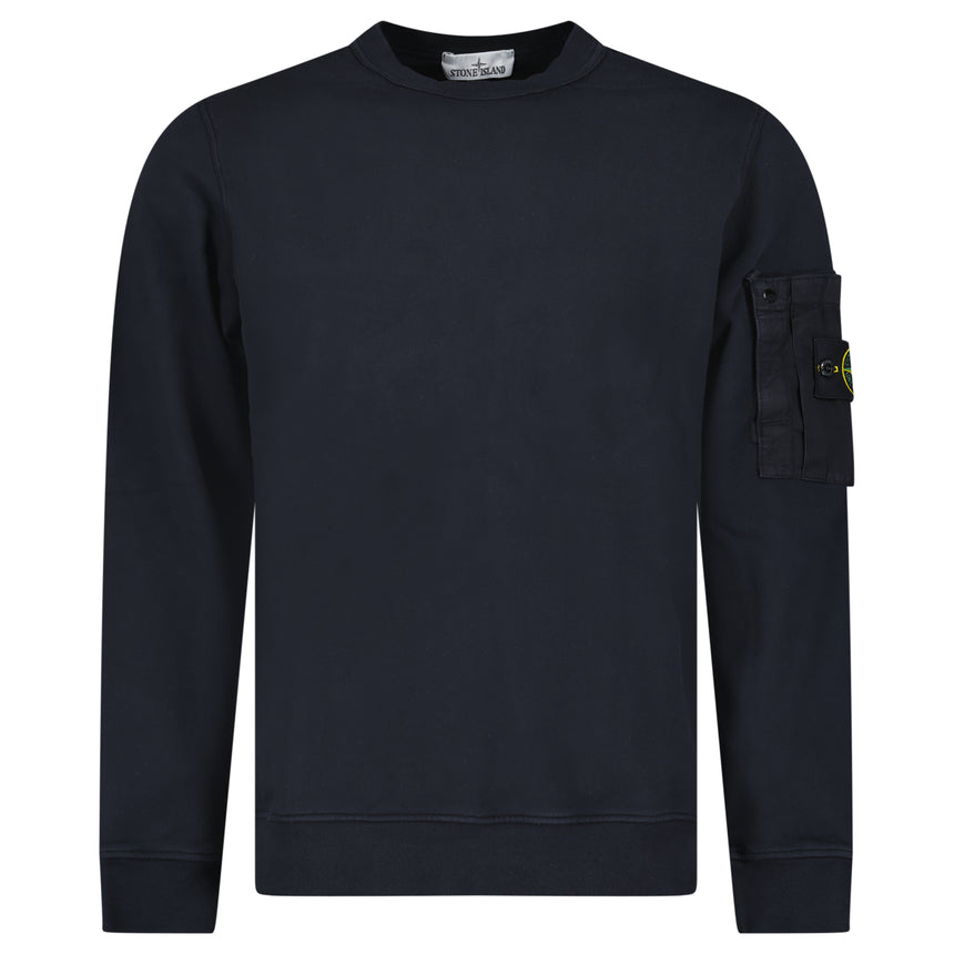 Stone Island Cotton Fleece Pocket Crewneck Sweatshirt in Navy