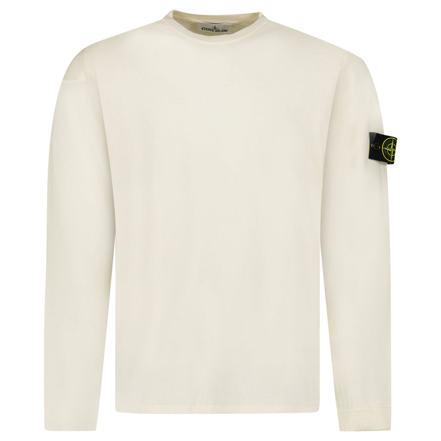 Stone Island Compass Badge Light Raw Hand Organic Cotton Jumper in Ivory