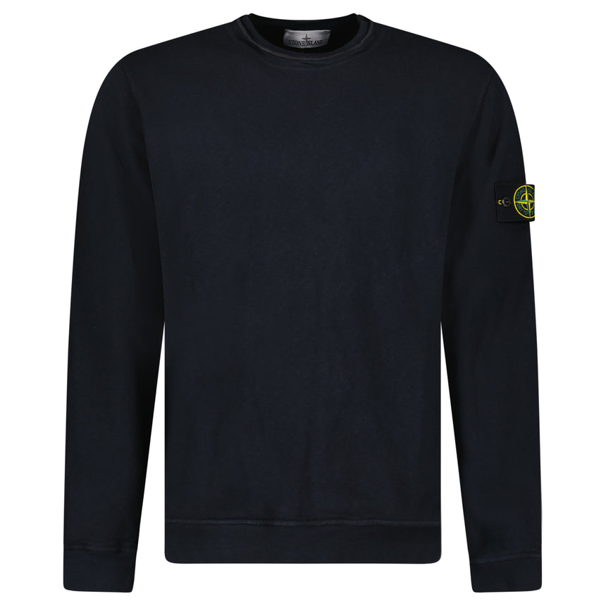 Stone Island Malfilé Fleece 'Old' Effect Crewneck Sweatshirt in Navy