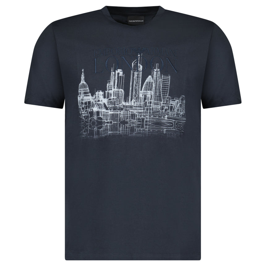 Armani London Skyline Graphic T-Shirt in Graphite Blue