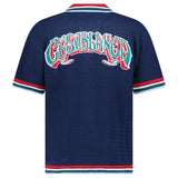 Casablanca Gothic Short Sleeve Crochet Shirt in Navy