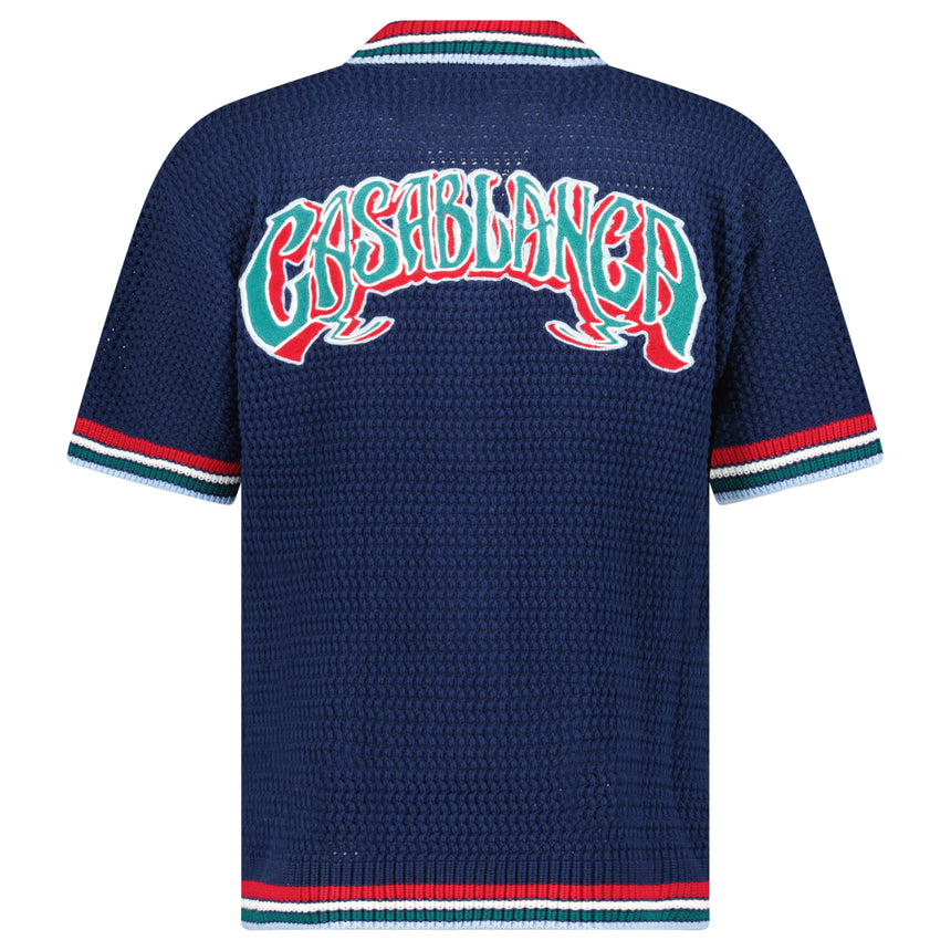 Casablanca Gothic Short Sleeve Crochet Shirt in Navy
