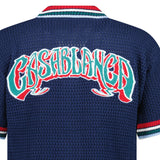 Casablanca Gothic Short Sleeve Crochet Shirt in Navy