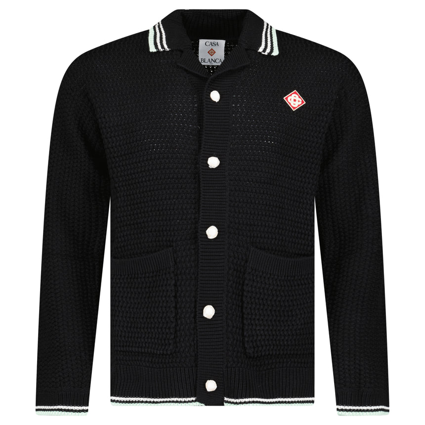 Casablanca Embroidered Faux Crochet Long Sleeve Shirt in Black
