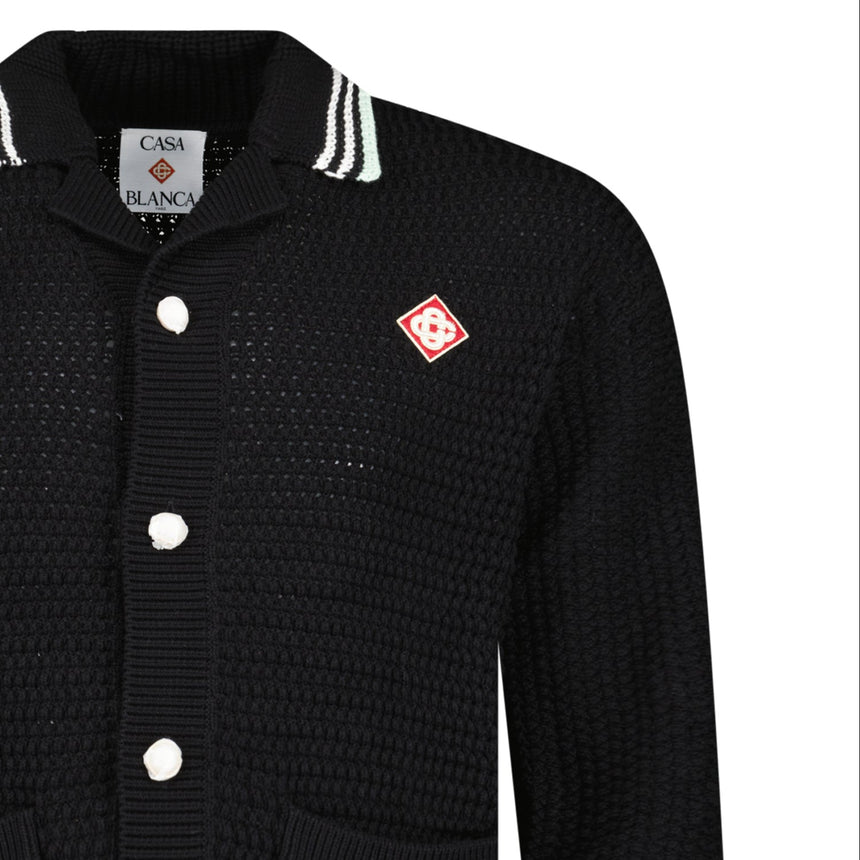 Casablanca Embroidered Faux Crochet Long Sleeve Shirt in Black