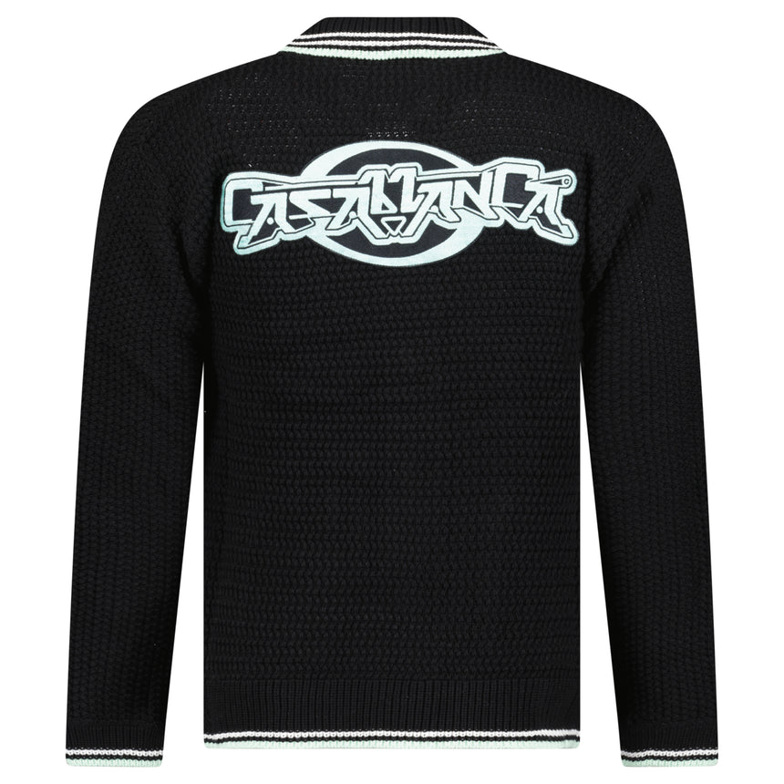 Casablanca Embroidered Faux Crochet Long Sleeve Shirt in Black