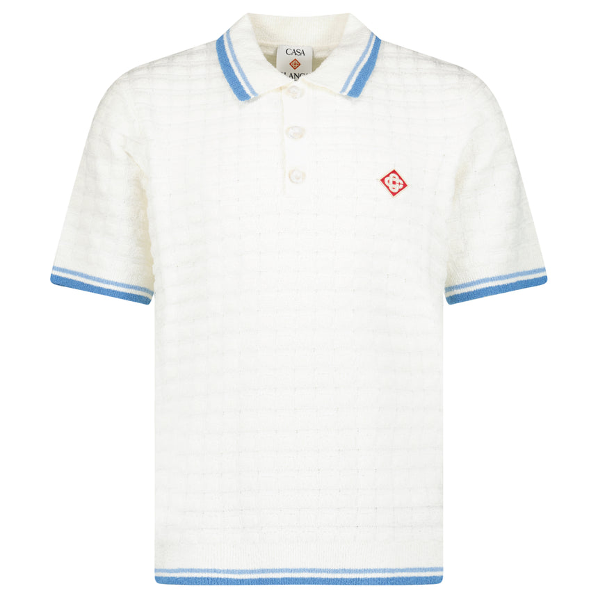 Casablanca Cotton-Blend Bouclé Waffle-Knit Polo Shirt in White