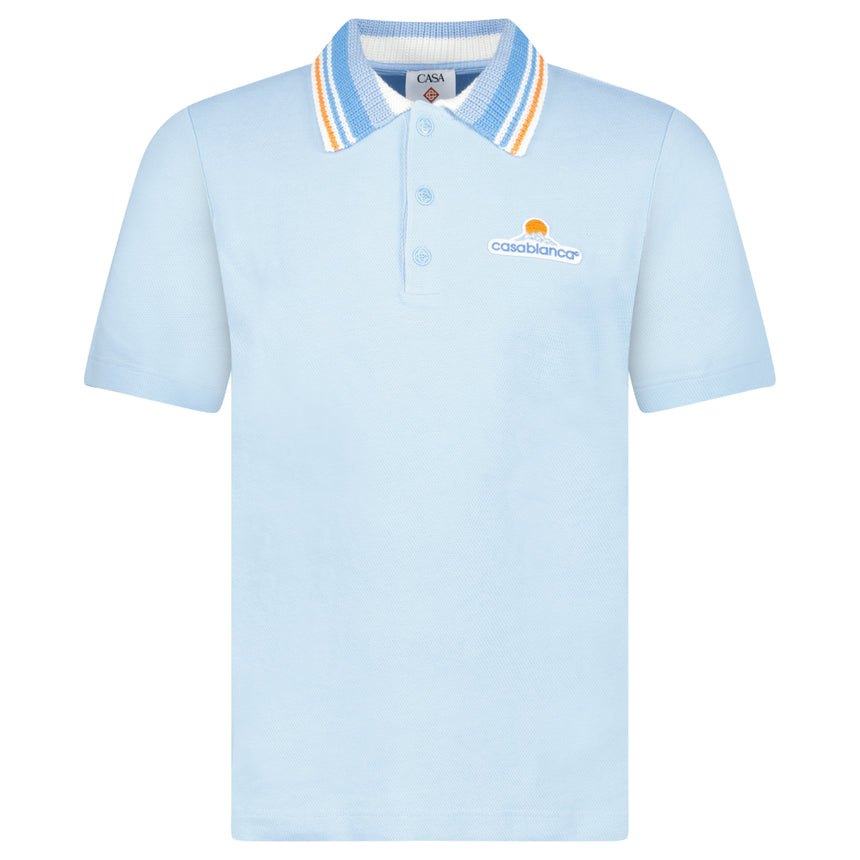 Casablanca Knit Piqué Short Sleeve Polo Shirt in Pale Blue