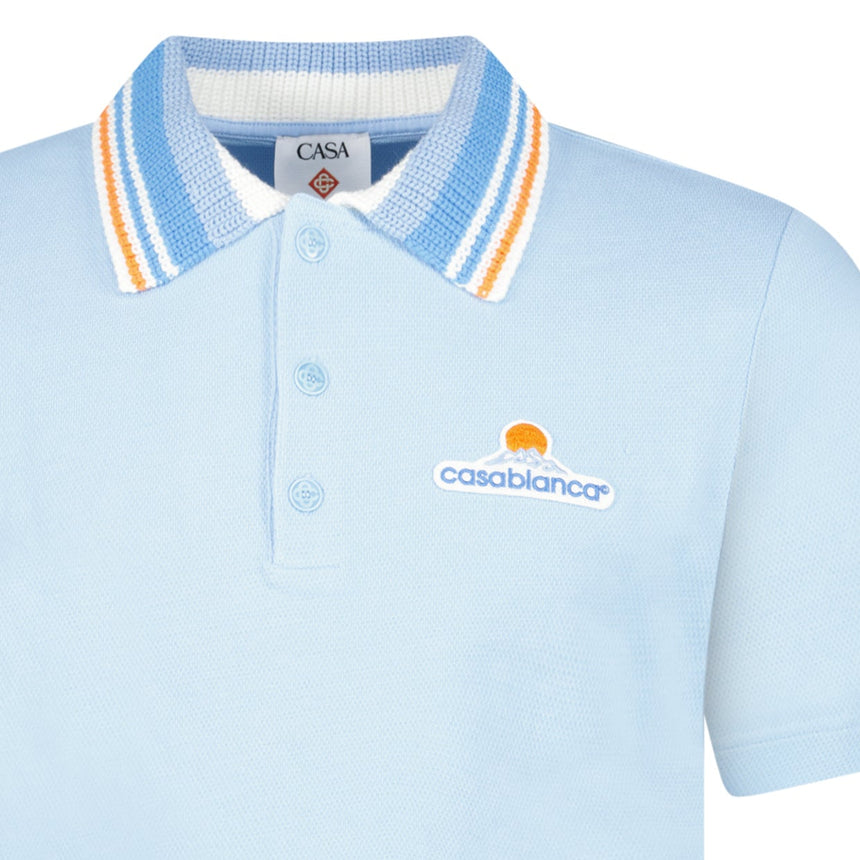 Casablanca Knit Piqué Short Sleeve Polo Shirt in Pale Blue