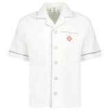 Casablanca White Towelling Monogram Short Sleeve Shirt with Green Piping