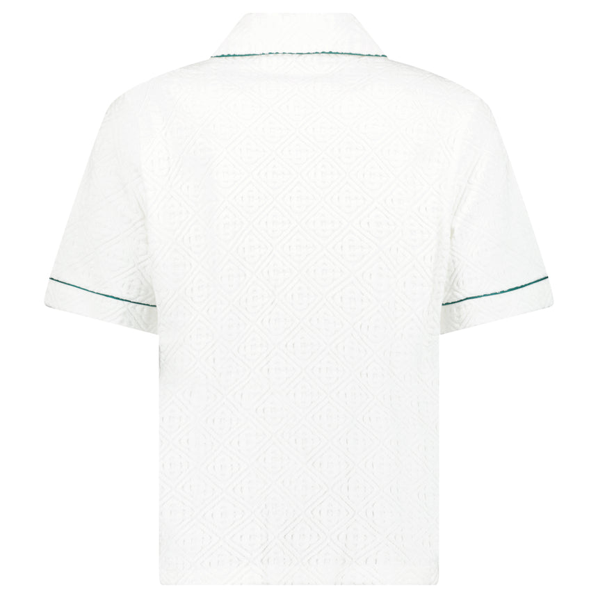 Casablanca White Towelling Monogram Short Sleeve Shirt with Green Piping