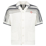 Casablanca Tennis Striped Crochet Short Sleeve Shirt in White/Grey