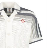 Casablanca Tennis Striped Crochet Short Sleeve Shirt in White/Grey